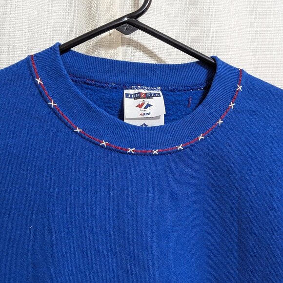 Vintage‎ Jerzees Embroidered Snowman S'more Sweater Blue Large White Cottagecore - Picture 2 of 8